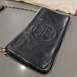 Tory Burch Logo Leather Clutch with detachable strap